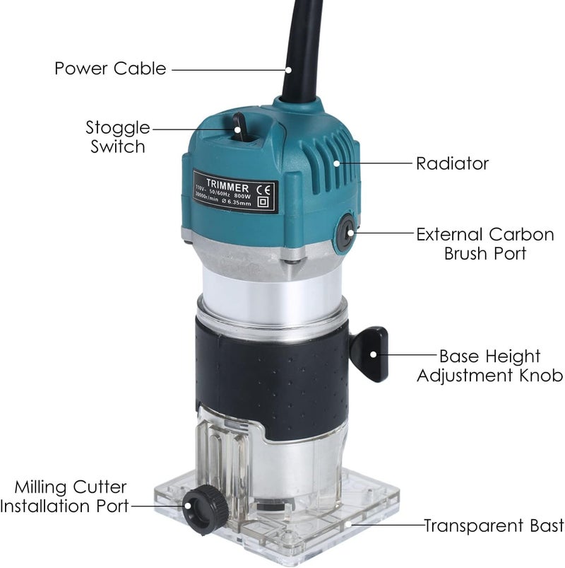 800W Compact Wood Router Tool Set 220V Electric Trimmer Wood Router With 15Pcs Router Bits（Plastic Box Packaging） - Image 4
