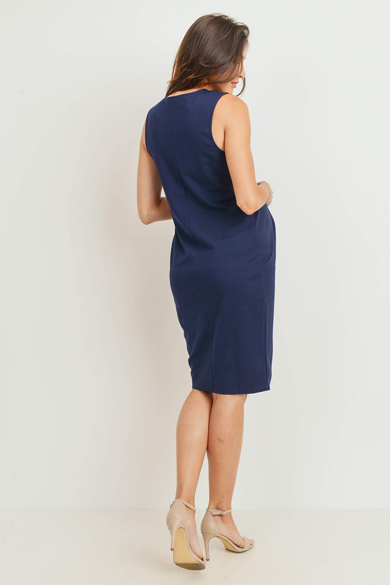 LaClef Womens Front Pleat Knee Length Midi Maternity Dress (Medium, Navy) - Image 4