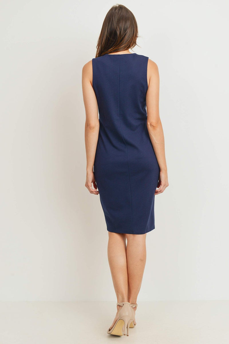 LaClef Womens Front Pleat Knee Length Midi Maternity Dress (Medium, Navy) - Image 5
