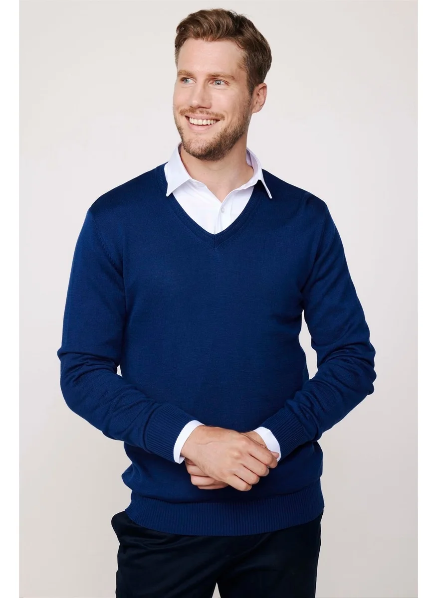 تودورس Slim Fit V-Neck Cotton Men's Blue Sweater