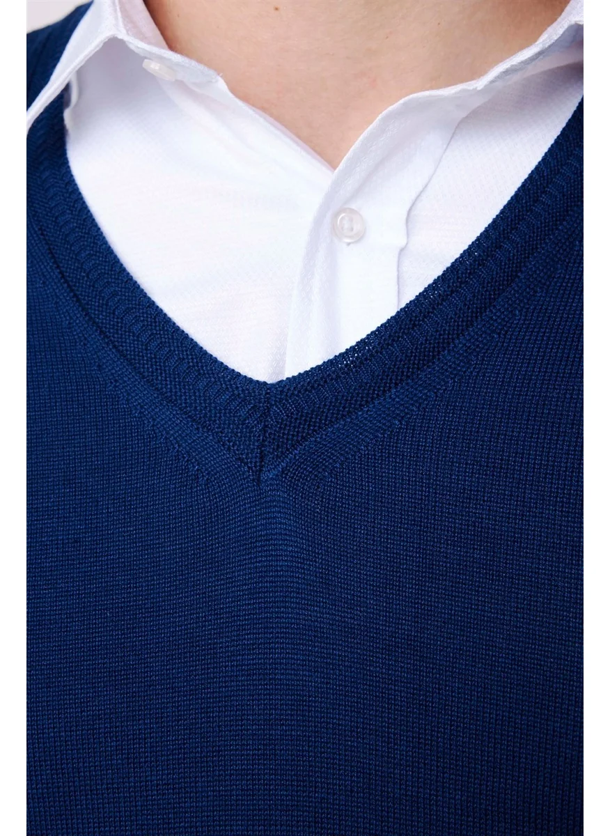 تودورس Slim Fit V-Neck Cotton Men's Blue Sweater
