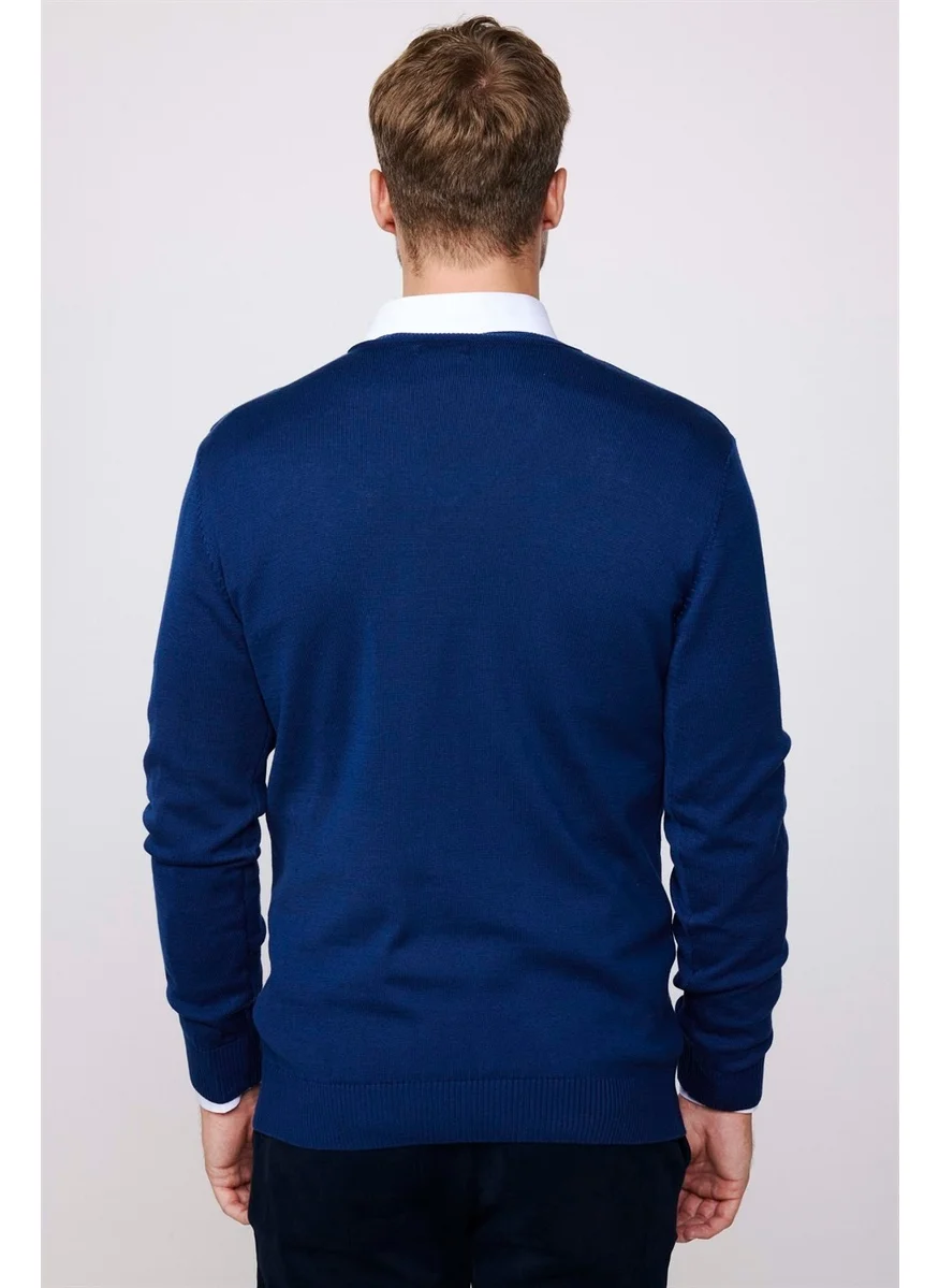 تودورس Slim Fit V-Neck Cotton Men's Blue Sweater