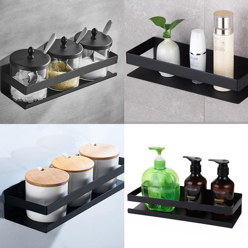 OwnMy Bathroom Shower Shelf Stainless Steel Bath Kitchen Basket Shower Caddy Rack, Rustproof Metal Bathroom Storage Floating Shelves Wall Mounted Shower Corner Rectangular Shelf - 12 Inch Black - Image 4