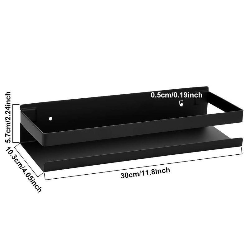 OwnMy Bathroom Shower Shelf Stainless Steel Bath Kitchen Basket Shower Caddy Rack, Rustproof Metal Bathroom Storage Floating Shelves Wall Mounted Shower Corner Rectangular Shelf - 12 Inch Black - Image 2