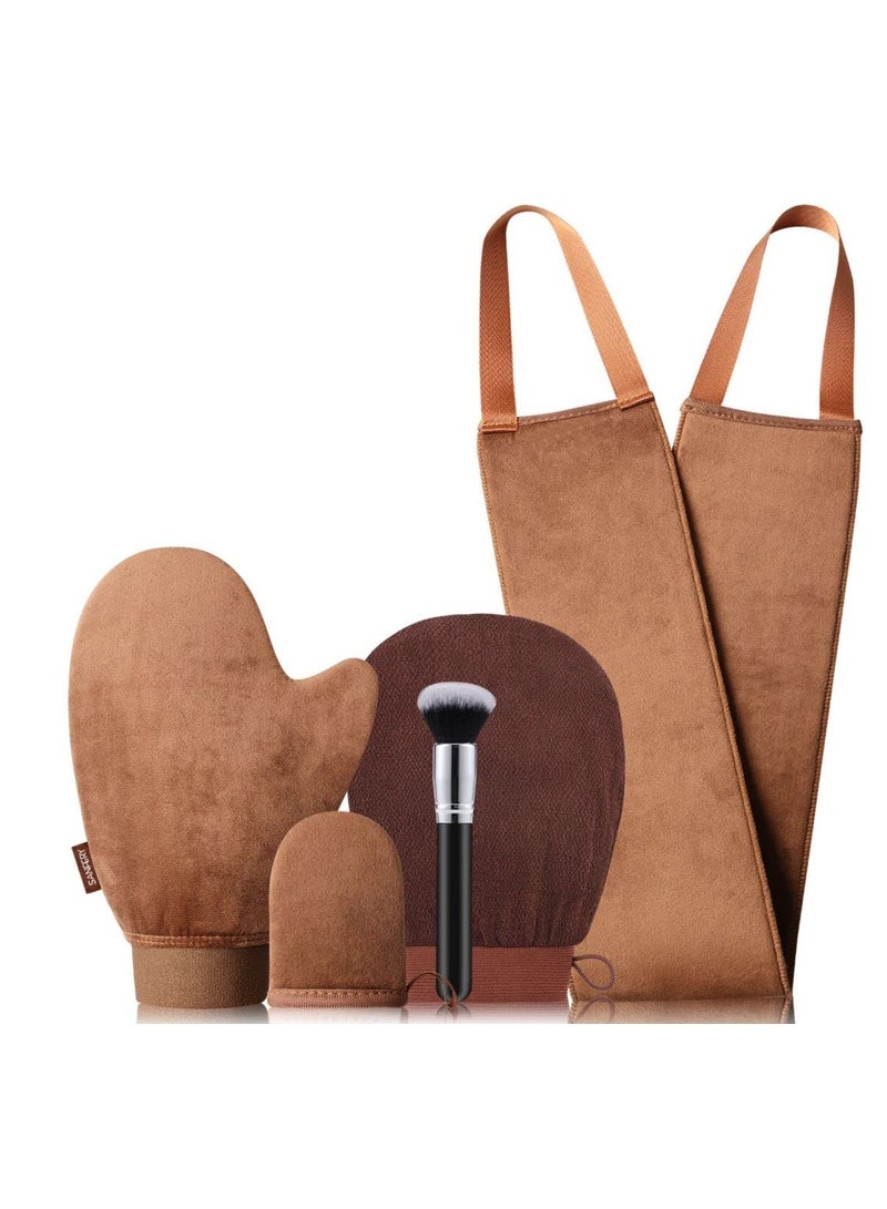Sanfery Self Tanning Mitt Applicator Kit - Sanfery 5 Pack Tanning Mitts Self Tanner Mitt Applicator Kit Self Tan Mitt Kit with Tanning Glove, Back Applicator, Mini Tan Mit, Exfoliating Mitt, Brush  - Image 1