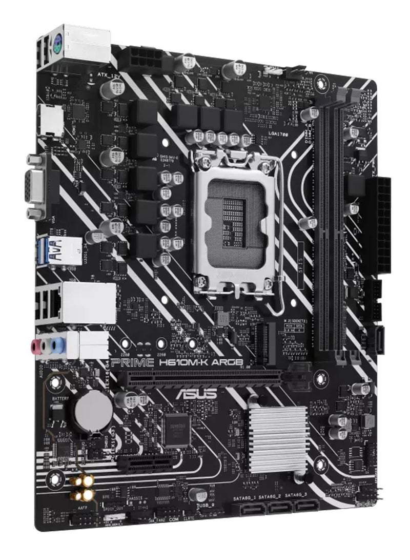 ASUS Prime H610M-K ARGB micro-ATX Motherboard DDR5 Support LGA 1700, PCIe 4.0, M.2 Slot, Realtek 1Gb Ethernet, 1*HDMI, 1*VGA,USB 3.2 Gen 1, 4*SATA 6Gb/s ports, Aura Sync,  5X Protection III | 90MB1G90-M0EAY0 Black - Image 2