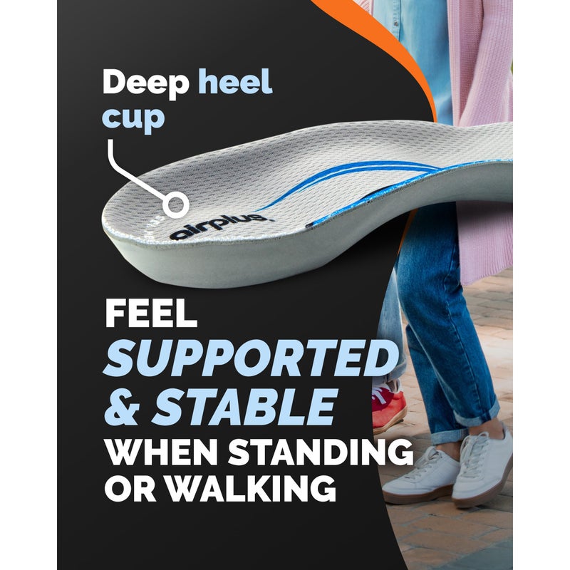 Airplus Plantar Fasciitis Orthotic 3/4 Length Shoe Insole- Foam Shell & Gel Heel - Deep Heel Cup, Full-Foot Arch Support - Soft Cushioning & Stability-APMA Certified-Fits Most Shoes & Boots - Unisex - Image 4