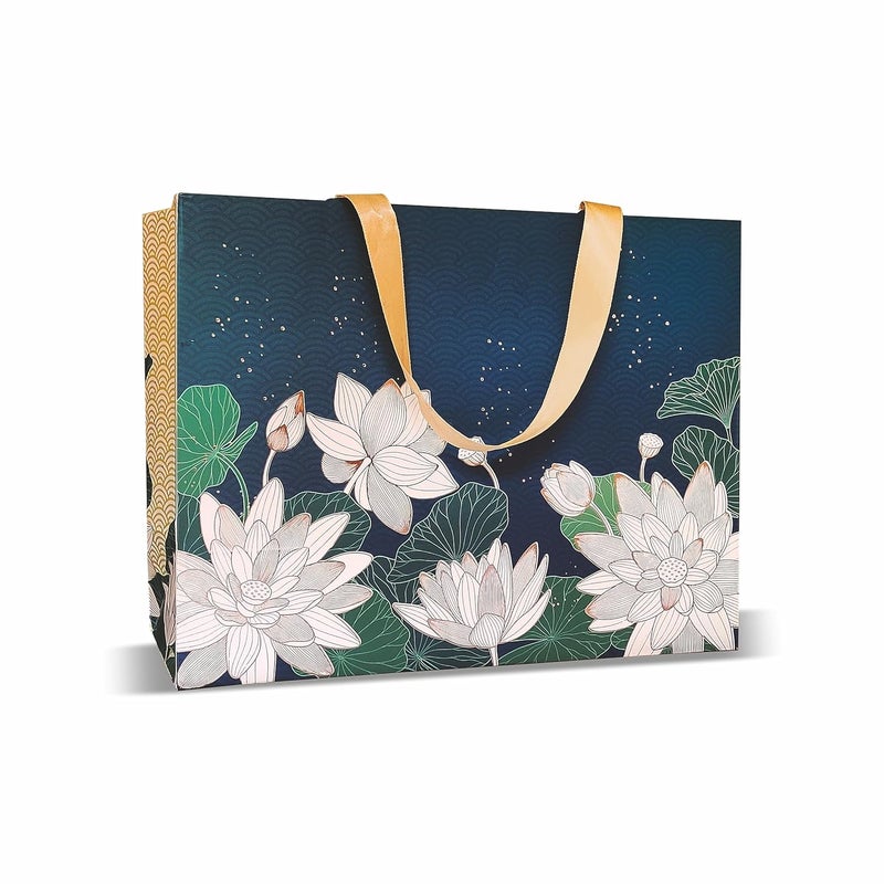 VESTTA -ELEGANCE REDEFINED VESTTA ELEGANCE REDEFINED Gift bags Large 13 L x 55 B x 10 H Inches Vintage Lotus Print Matt Finish Gold Stamping for All Celebrations with Gift TagsPremium Collection 5 COUNT 