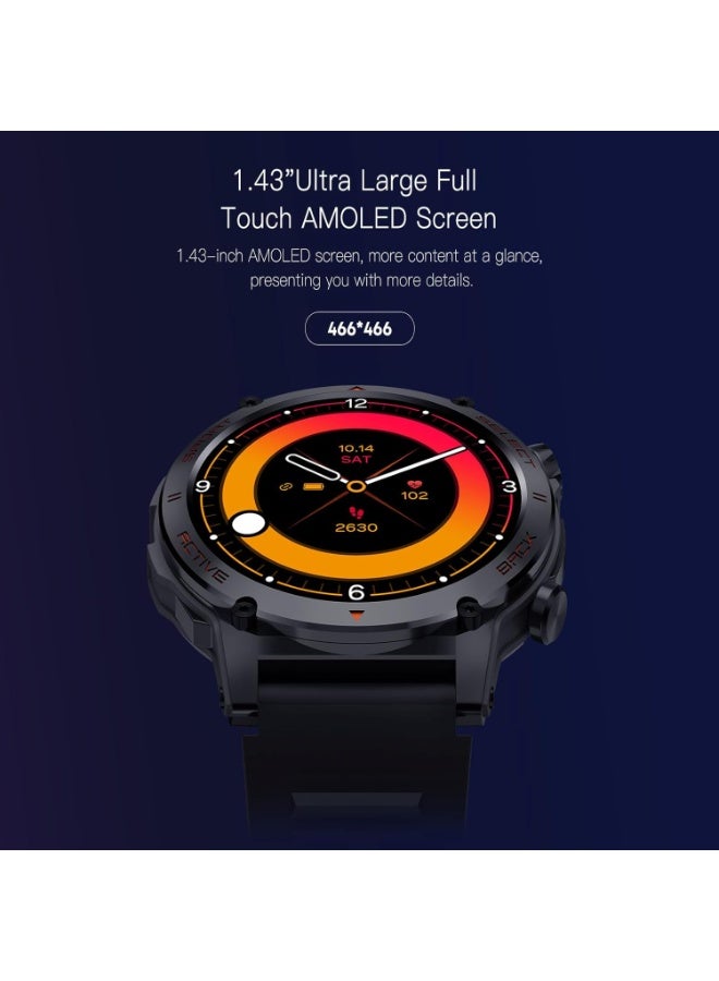 PEJE ZW13-AMD Smartwatch - 1.43" AMOLED,Smart Watches for Men,Muslim Prayer Alerts,SpO2/Heart Rate/Sleep Monitor,120+ Sports Modes,IP68 Waterproof,Bluetooth Calls + Extra Strap, iOS/Android.(Black) - Image 3
