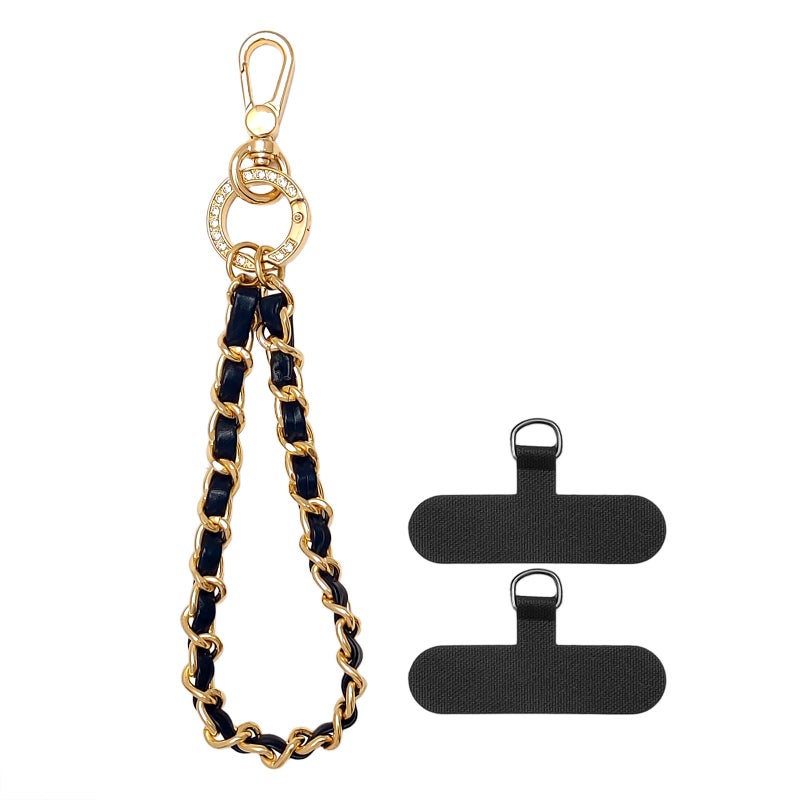 Nalefow Phone Wrist Strap with Metal Chain Phone Lanyard Wrist with 2 Tether Tabs Metal Leather Cellphone Charm Chain (Gold) - Image 1