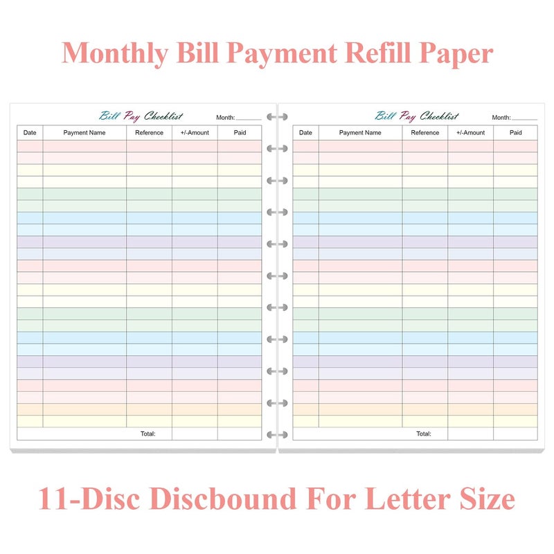 Yaridar A4 TUL Bill Payment Checklist Refills - 50 Sheets/100 Pages Letter Size Monthly Budget Forms for 11-Disc Discbound Budget Planners, 8.5" x 11" - Image 2