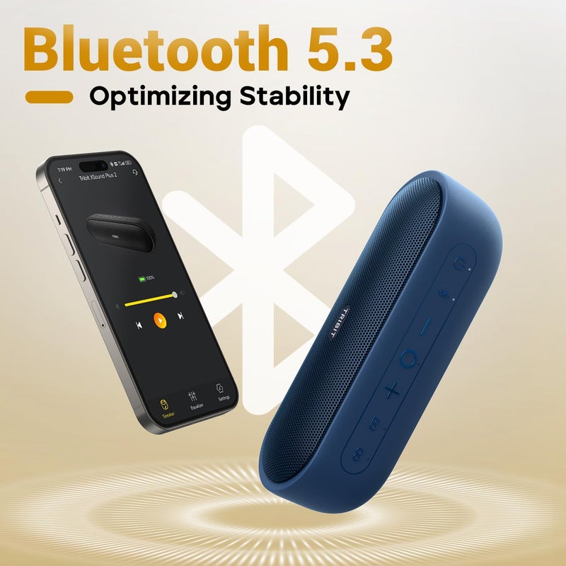 Tribit XSound Plus2 30W 5.3 Bluetooth Wireless Speakers,صوت ستيريو قوي أعلى مع وظيفة XBass المحسنة بالباس,وقت التشغيل 24 ساعة,IPX7 مقاوم للماء,مدمج في الميكروفون,150ft BT Range للمنزل / في الهواء الطلق,أزرق - Image 5