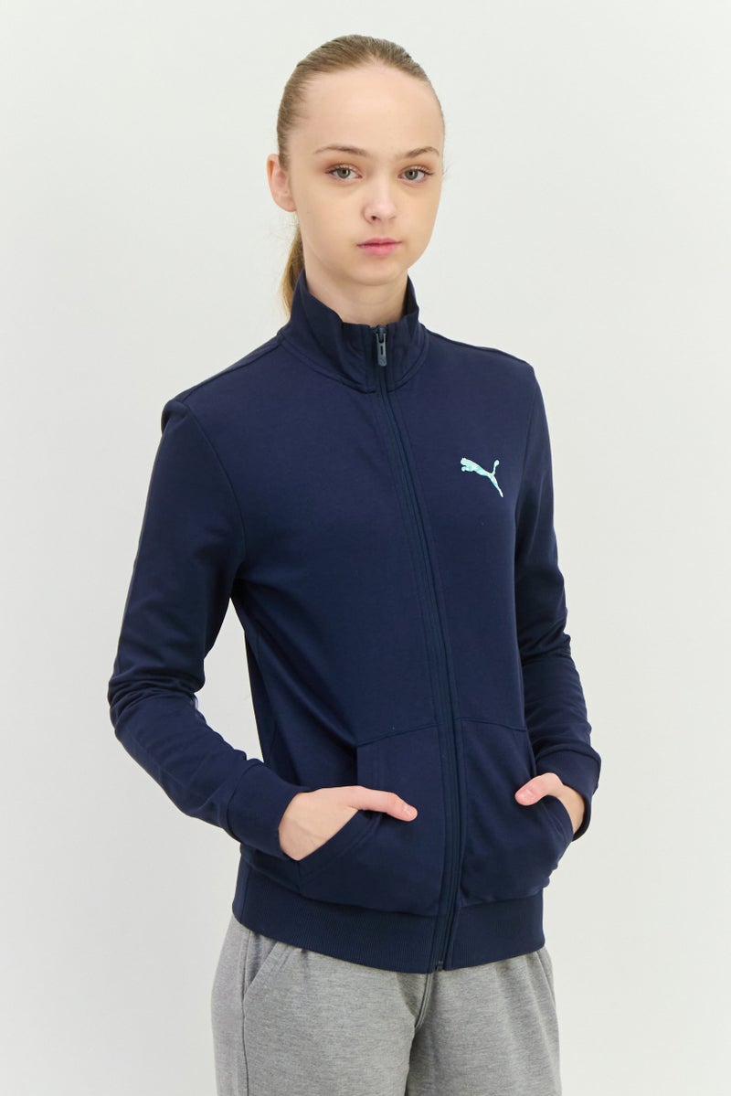 PUMA سويت شيرت خارجي طويل الأكمام للنساء بقصة عادية، Navy - Image 1