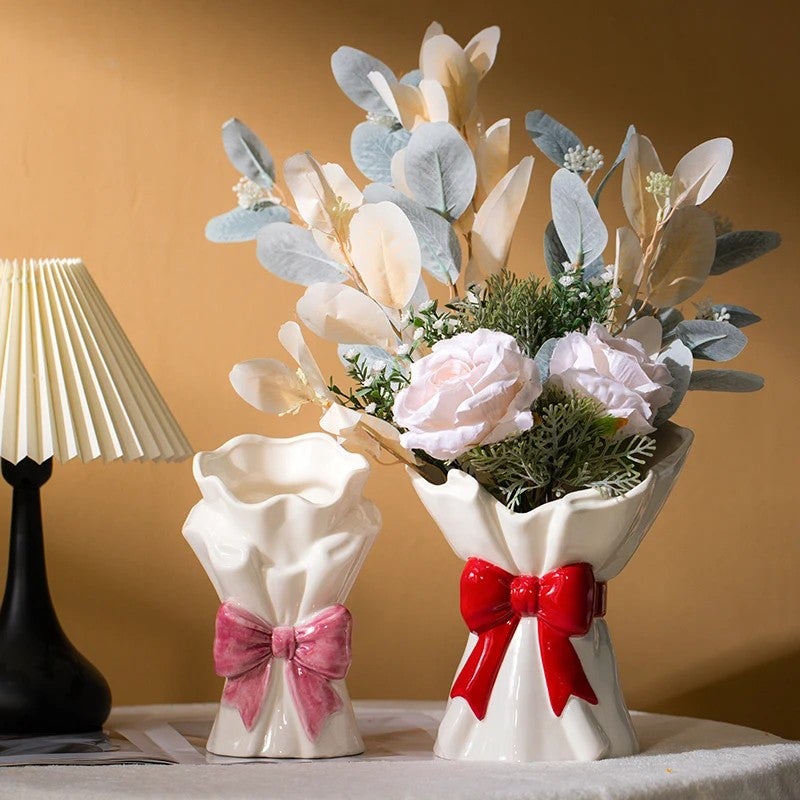 Bluejw Modern Ceramic Flower Vase for Living Room & Dining Table – French-Inspired Handheld Bouquet Vase with Dried Plants, Ornamental Dried Flower Pots for Home Decor - Image 2