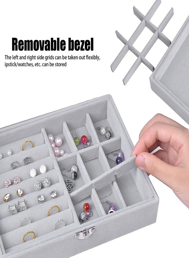 Fennec Mart 9 Grid Jewellery Organiser Velvet Storage Box Case Lockable And Removal Tray For Ring Storage Slot, Ring Jewellery Display Storage Box Tray for Rings Earrings Necklace (Grey) - Image 2
