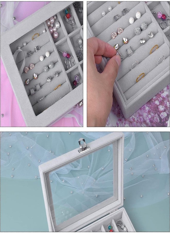 Fennec Mart 9 Grid Jewellery Organiser Velvet Storage Box Case Lockable And Removal Tray For Ring Storage Slot, Ring Jewellery Display Storage Box Tray for Rings Earrings Necklace (Grey) - Image 4