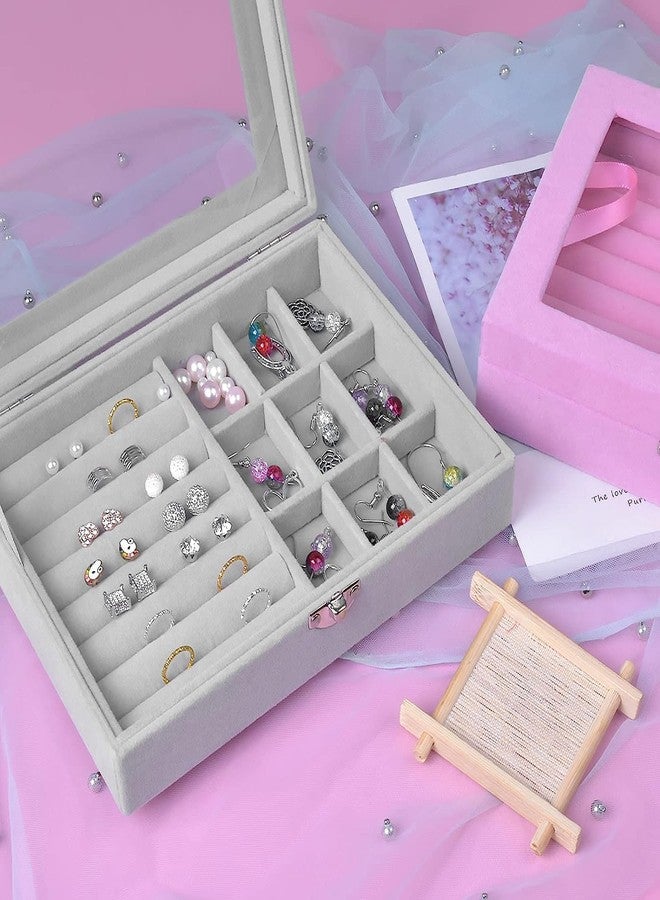 Fennec Mart 9 Grid Jewellery Organiser Velvet Storage Box Case Lockable And Removal Tray For Ring Storage Slot, Ring Jewellery Display Storage Box Tray for Rings Earrings Necklace (Grey) - Image 5