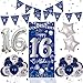 Purtarly 16th Birthday Decorations for Boys Girls Blue Silver Happy 16th Birthday Decorations Boy 16 Birthday Party Balloon Triangle Flag Sweet 16 Year Old Birthday Party Sign Supplies for Son Daughter - Image 3