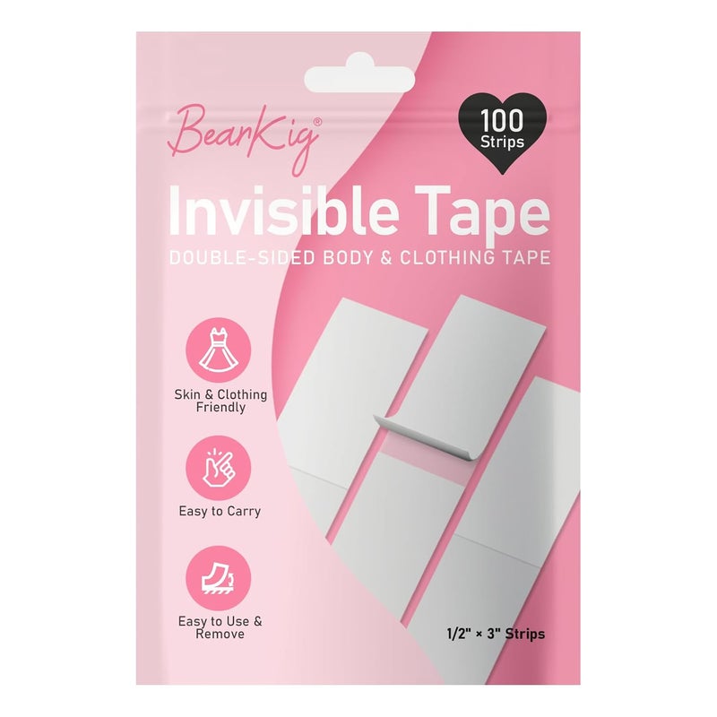 BearKig 100-Strips Double-Sided Tape for Fashion, Invisible Clear Fabric Tape for Clothing & Body with All Day Strength, Hypoallergenic for Sensitive Skin - Image 1