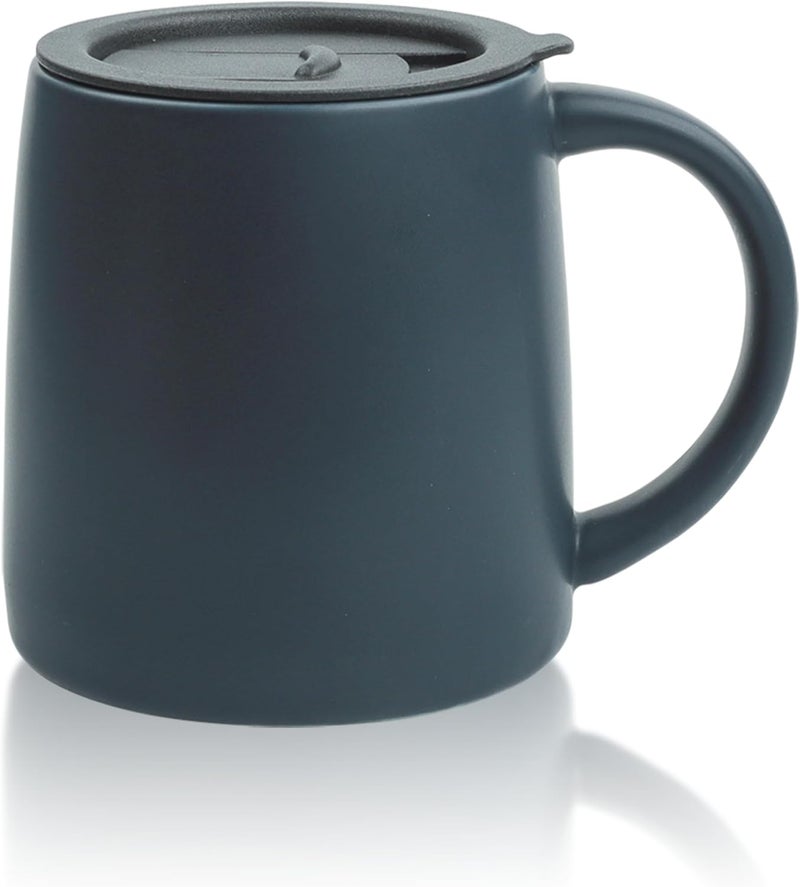 LINVIA Classic Mug, 14 oz Large Coffee Mug with Handle, Ceramic Porcelain Tea Cup, Smooth Matte (Sliding Lid, Navy Blue) - Image 1