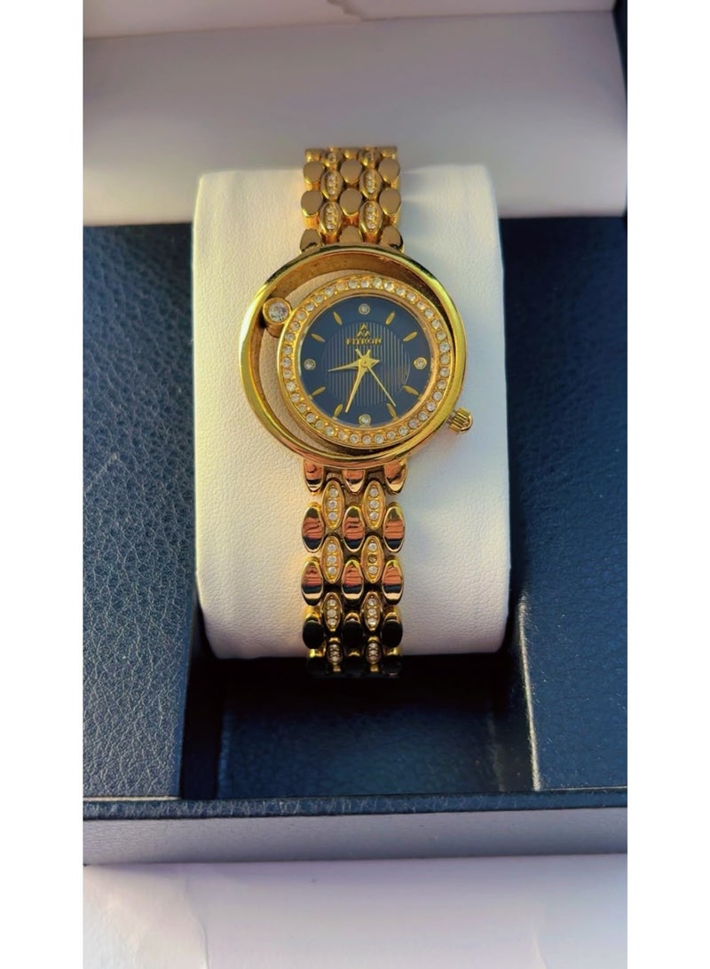 Fitron Gold-Plated Crystal Studded Women’s Quartz Watch (9362L) – Pre-Owned, Excellent Mint Condition (Looks Brand New) - Image 1