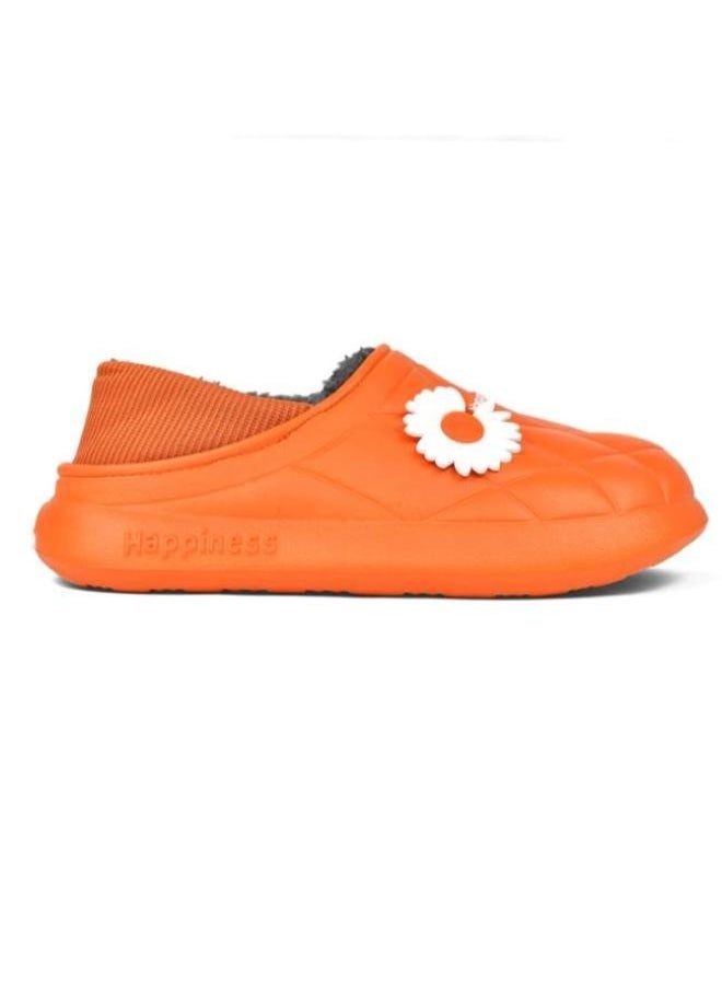 Generic Colorful and fur winter slippers for children and adultsfor girls and women, a special design for children, a toe pattern,a cushioned sole for children’s clogs, random decoration ,Orange  - Image 1