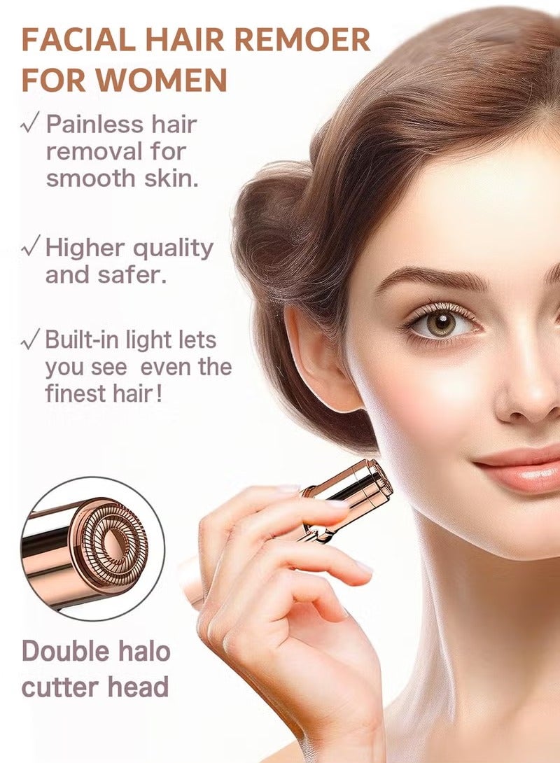 إلفساك إزالة شعر الوجه للنساء، مزيل شعر الوجه الكهربائي غير المؤلم للوجه والشفاه والذقن مع كابل USB قابل لإعادة الشحن، يتضمن قطعتين من رؤوس الاستبدال باللون الأبيض  - Image 2