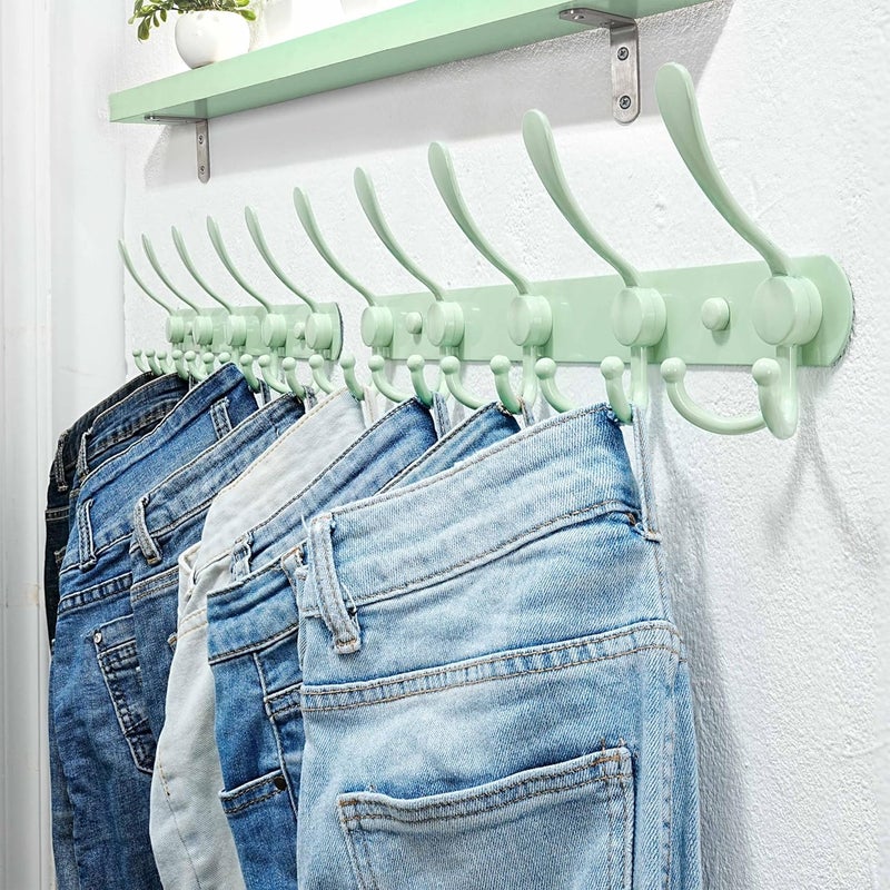 Dseap Daily universal pick Coat Rack Wall Mounted - 5 Tri Hooks, Heavy Duty, Stainless Steel, Metal Coat Hook Rail for Coat Hat Towel Purse Robes Mudroom Bathroom Entryway (Green, Pack of 2) Varied global sizing picks - Image 2