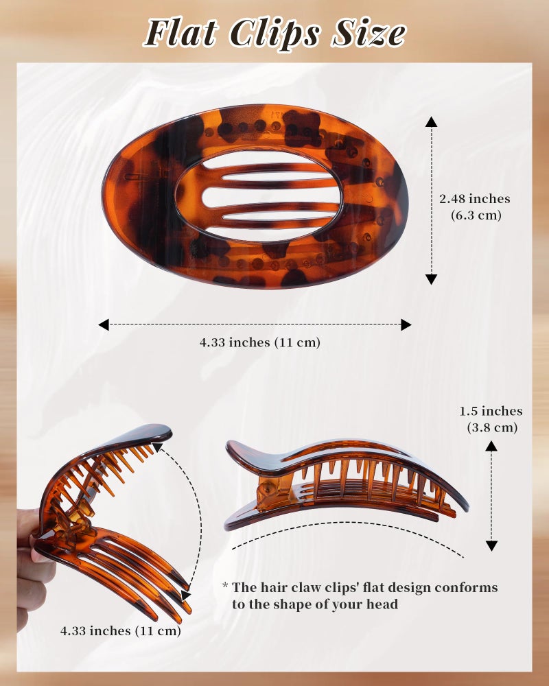Mesovor 6 Pack Flat Hair Claw Clips, 4.33" Nonslip Large Round Lay Flat Hair Clips | Strong Hold French Flat Hairclips for Lying Down, Yoga, Driving (Tortoise Polished) - Image 2