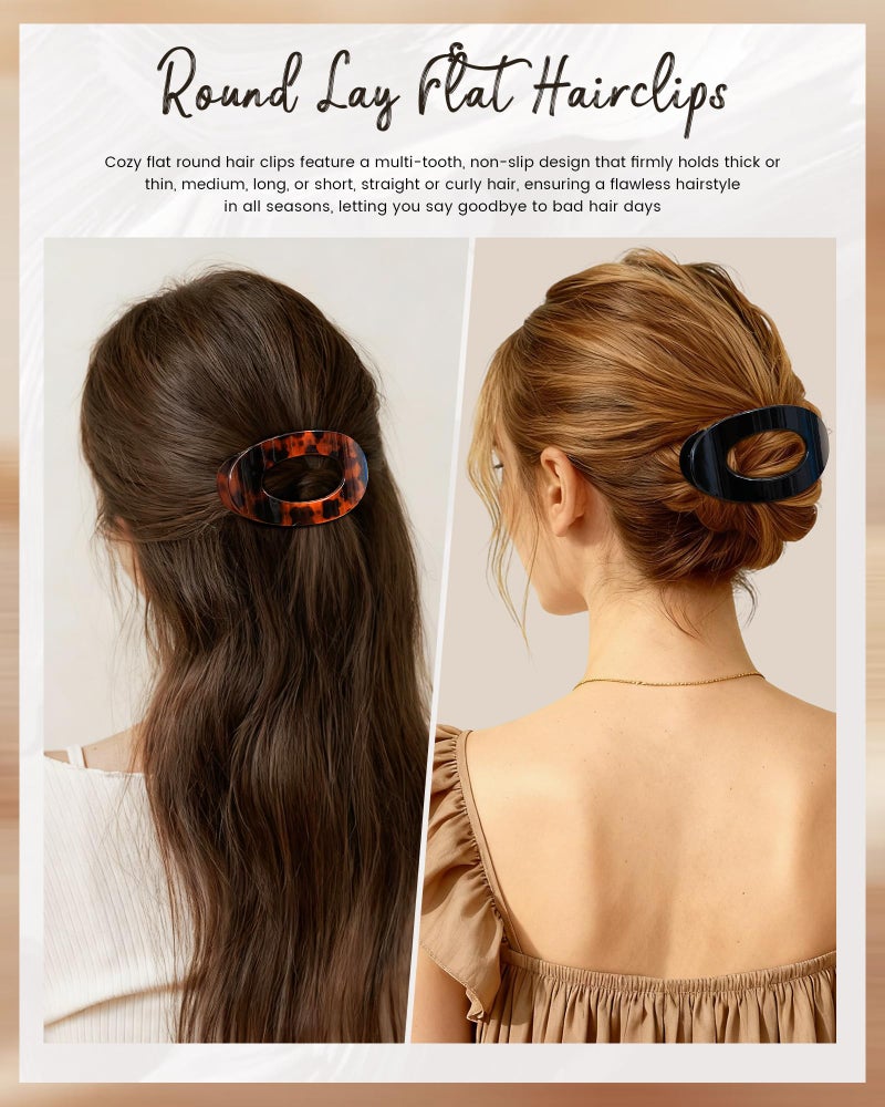 Mesovor 6 Pack Flat Hair Claw Clips, 4.33" Nonslip Large Round Lay Flat Hair Clips | Strong Hold French Flat Hairclips for Lying Down, Yoga, Driving (Tortoise Polished) - Image 5