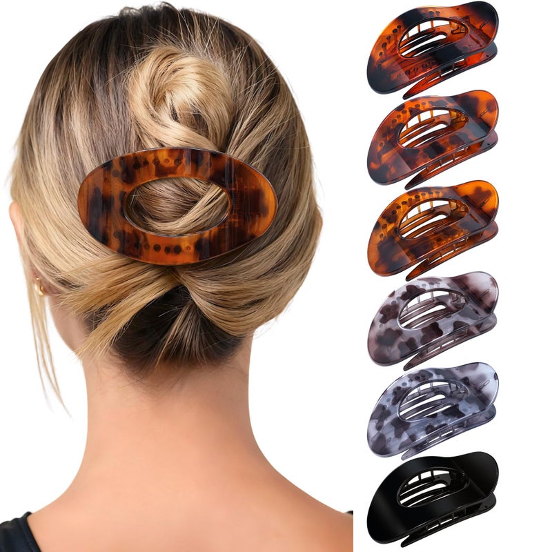 Mesovor 6 Pack Flat Hair Claw Clips, 4.33" Nonslip Large Round Lay Flat Hair Clips | Strong Hold French Flat Hairclips for Lying Down, Yoga, Driving (Tortoise Polished) - Image 1