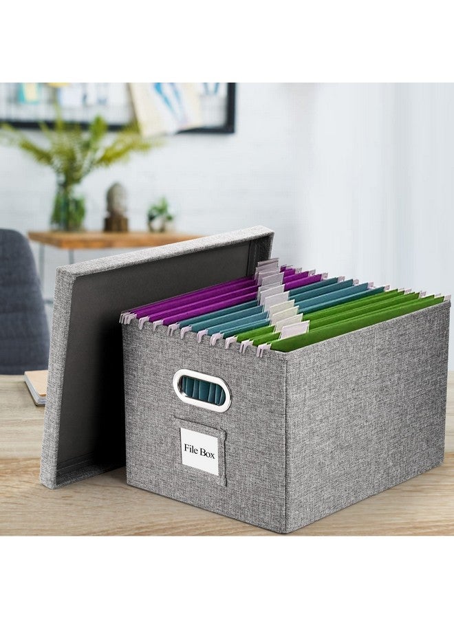 هيدوم مجموعة مكونة من صندوقين منظمين للملفات، خزانات لحفظ الملفات من الكتان قابلة للطي، تخزين ملفات من الكتان المزخرف، مجلدات ملفات معلقة مع أغطية ولوحة MDF متينة، مساحة تخزين مجلد الملفات - Image 5