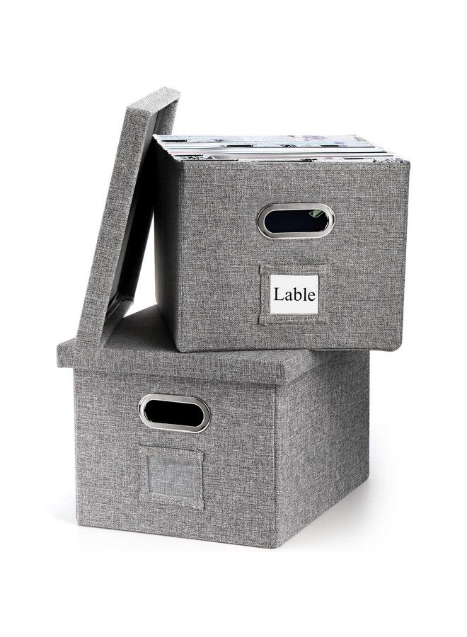 هيدوم مجموعة مكونة من صندوقين منظمين للملفات، خزانات لحفظ الملفات من الكتان قابلة للطي، تخزين ملفات من الكتان المزخرف، مجلدات ملفات معلقة مع أغطية ولوحة MDF متينة، مساحة تخزين مجلد الملفات - Image 1