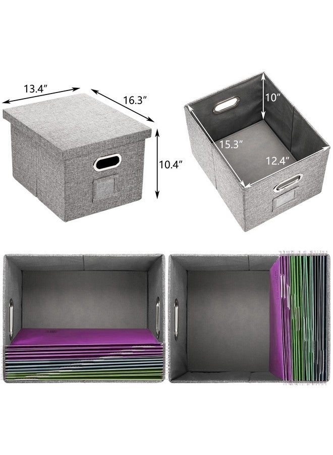 هيدوم مجموعة مكونة من صندوقين منظمين للملفات، خزانات لحفظ الملفات من الكتان قابلة للطي، تخزين ملفات من الكتان المزخرف، مجلدات ملفات معلقة مع أغطية ولوحة MDF متينة، مساحة تخزين مجلد الملفات - Image 4