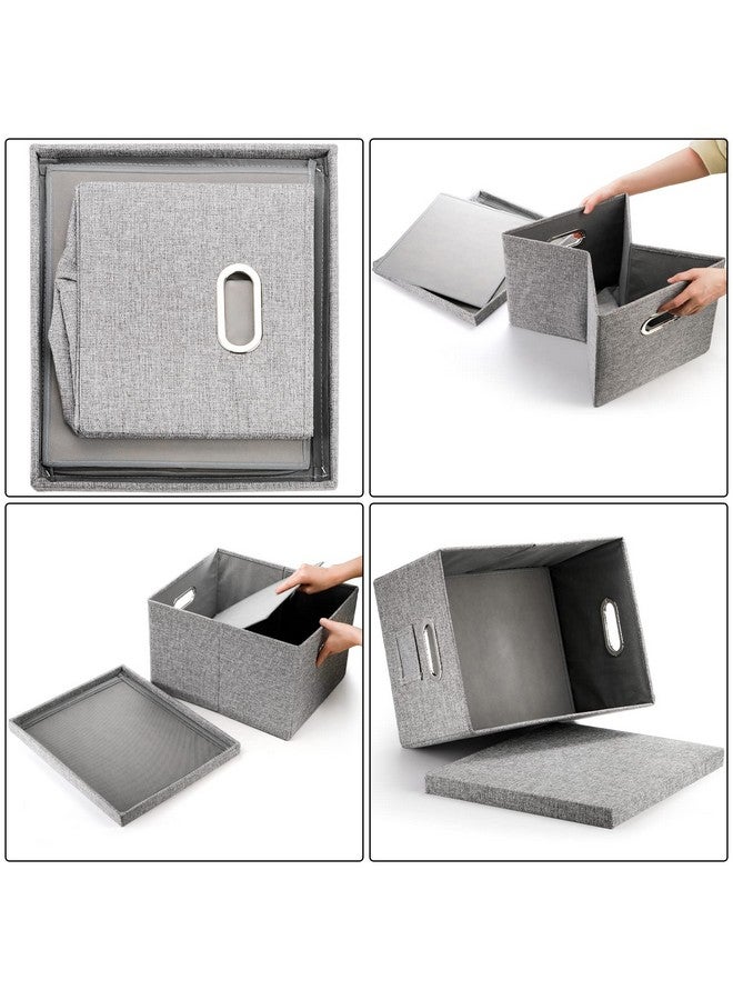 هيدوم مجموعة مكونة من صندوقين منظمين للملفات، خزانات لحفظ الملفات من الكتان قابلة للطي، تخزين ملفات من الكتان المزخرف، مجلدات ملفات معلقة مع أغطية ولوحة MDF متينة، مساحة تخزين مجلد الملفات - Image 2