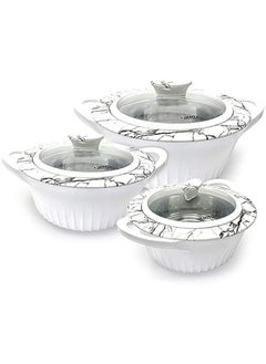 JAYPEE Oliwood Glass Lid Casserole Set Of 3 Pieces 1000 Plus 1500 Plus 2000Ml Super Glossy Premium Finish High Quality With White Color Base White Marble  - Image 2