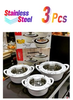 JAYPEE Oliwood Glass Lid Casserole Set Of 3 Pieces 1000 Plus 1500 Plus 2000Ml Super Glossy Premium Finish High Quality With White Color Base White Marble  - Image 1