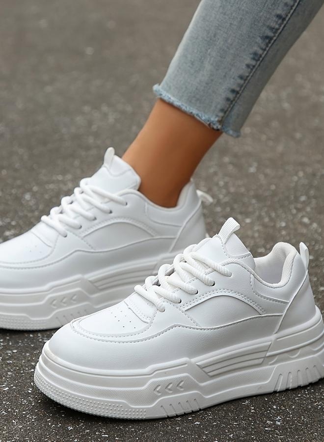 Take Two White Chunky Sole Lace-Up Sneakers - Image 1