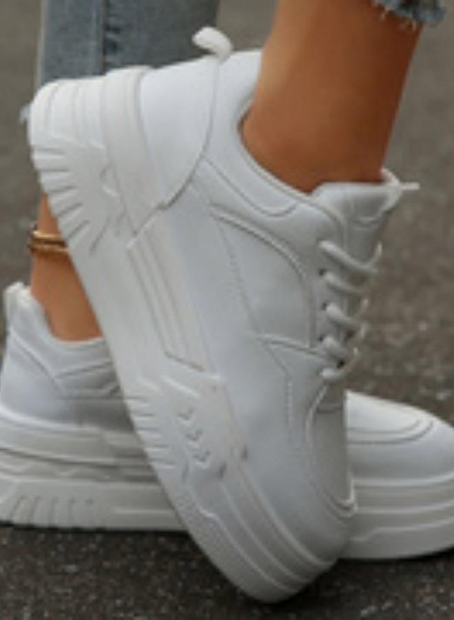 Take Two White Chunky Sole Lace-Up Sneakers - Image 2