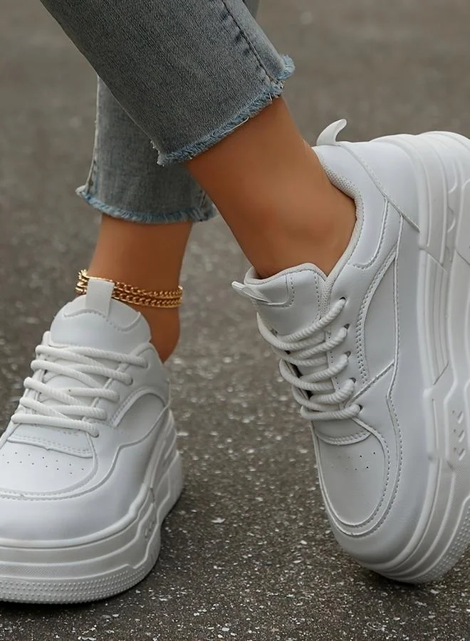 Take Two  White Chunky Sole Lace-Up Sneakers for Women | Best Price UAE