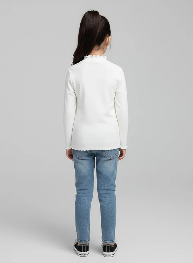 babyqlo Girls White Winter Stretch High-Neck Top