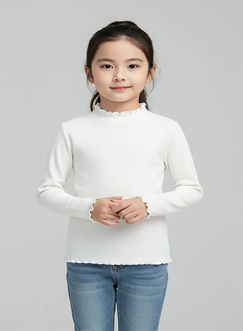 babyqlo Girls White Winter Stretch High-Neck Top