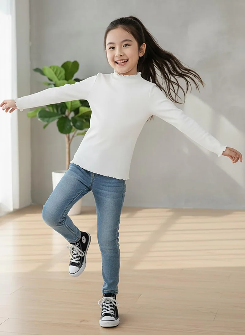 babyqlo Girls White Winter Stretch High-Neck Top