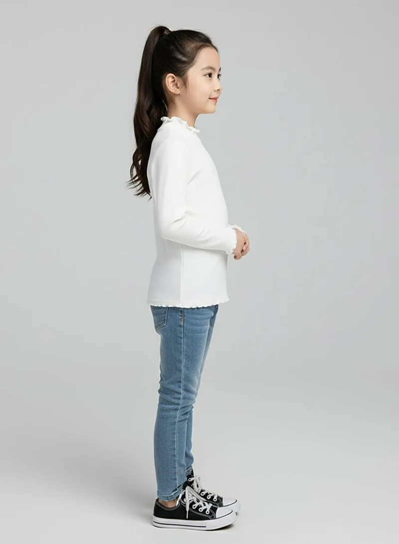 babyqlo Girls White Winter Stretch High-Neck Top