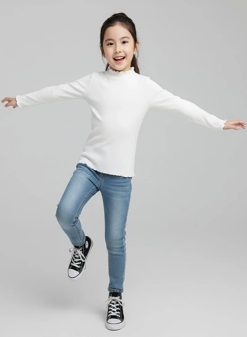 babyqlo Girls White Winter Stretch High-Neck Top
