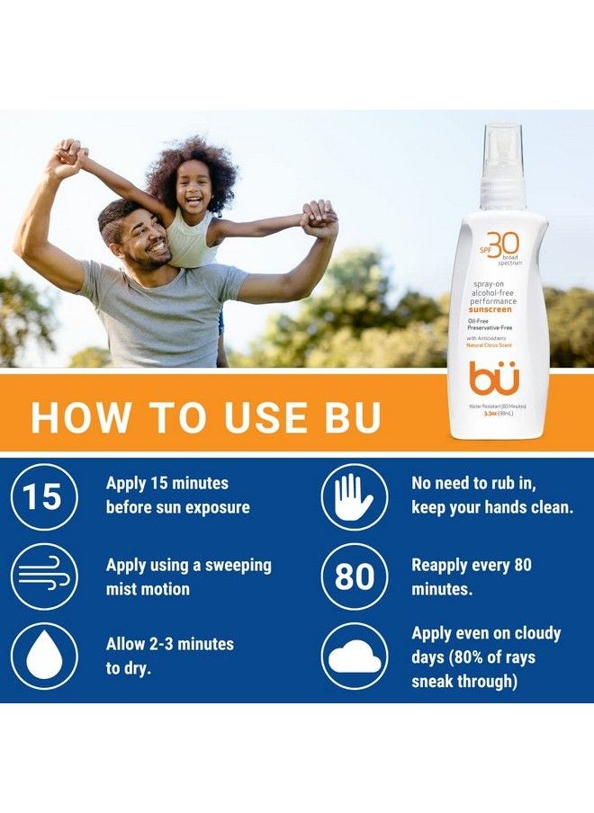 Bu - Spf 30 Ultrafine Wowmist Sunscreen Spray Clear Non Greasy Non Toxic Non Comedogenic. Sweat & Waterresistant. Travel Sport Sensitive Skin (Natural Citrus 3.3 Oz) - Image 1