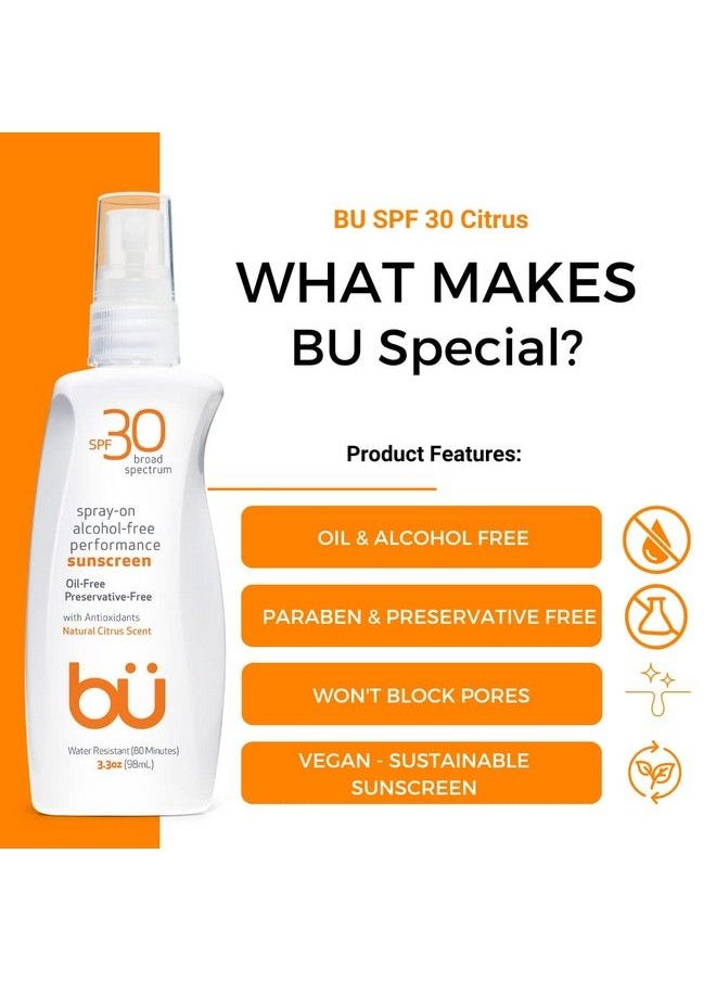 Bu - Spf 30 Ultrafine Wowmist Sunscreen Spray Clear Non Greasy Non Toxic Non Comedogenic. Sweat & Waterresistant. Travel Sport Sensitive Skin (Natural Citrus 3.3 Oz) - Image 1