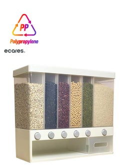ECARES ECARES® Multiple Dispenser, Food Dispenser, Cereal Wall-Mounted Grains Food Dispenser, Large Capacity, Space Saving 6-Grid Container, Pressed Out, Transparent Container, Adjustable Compartments.  - Image 1
