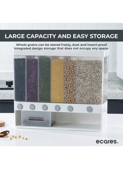 ECARES ECARES® Multiple Dispenser, Food Dispenser, Cereal Wall-Mounted Grains Food Dispenser, Large Capacity, Space Saving 6-Grid Container, Pressed Out, Transparent Container, Adjustable Compartments.  - Image 2