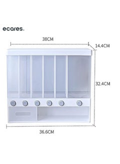 ECARES ECARES® Multiple Dispenser, Food Dispenser, Cereal Wall-Mounted Grains Food Dispenser, Large Capacity, Space Saving 6-Grid Container, Pressed Out, Transparent Container, Adjustable Compartments.  - Image 4